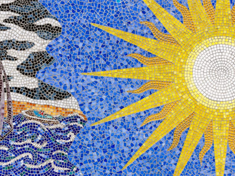 Porto Valtravaglia - Lombarida - Italy - 12/05/19 - mosaic representing a lake or sea landscape